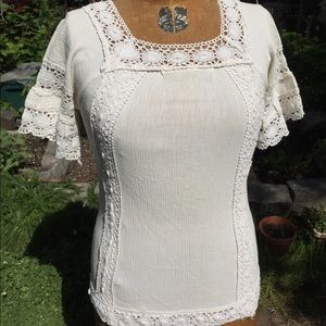 1970’s Vintage White Crepe/ Crochet Tunic